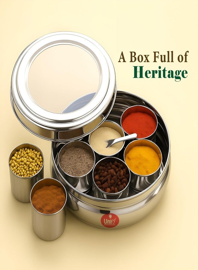 Unify Stainless Steel Masala Box | See Through Airtight Lid | 7 Spice Containers With Small Spoon | Masala Dabba For Kitchen | Spice Box for Kitchen Storage | Masala Dani Container (1200 ml, Silver) - Image 5